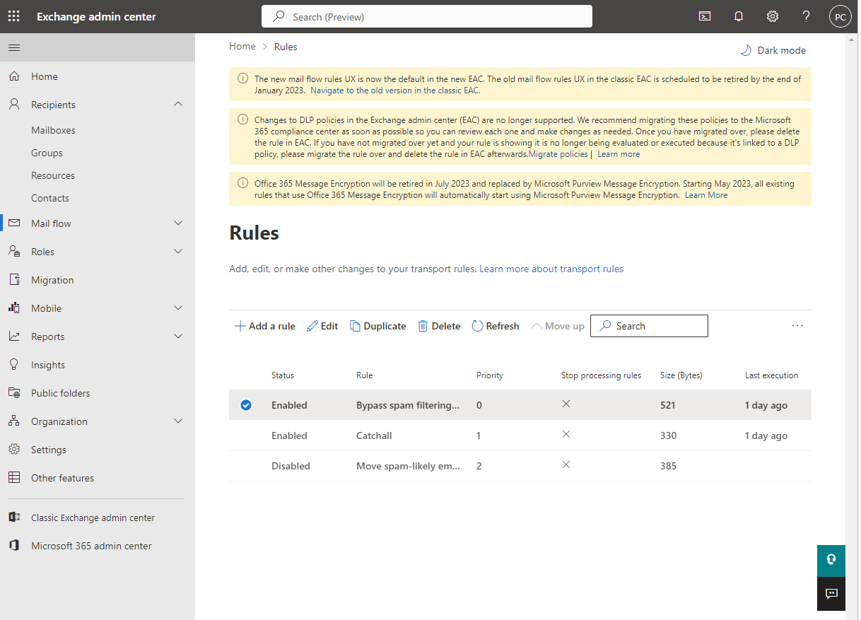 Creating custom rules for the new Microsoft 365 portal