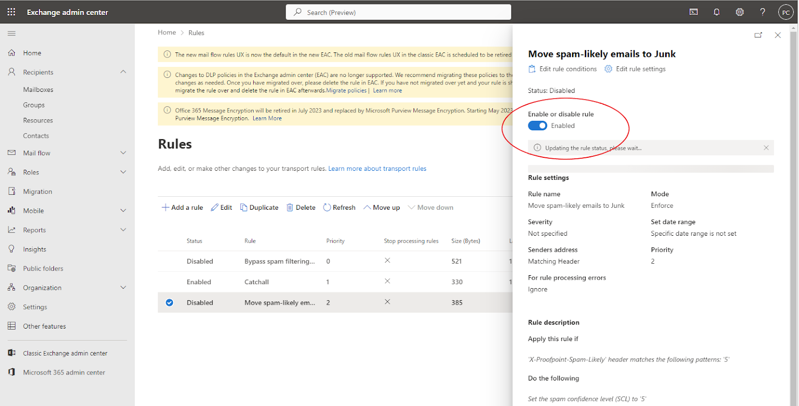 Creating custom rules for the new Microsoft 365 portal
