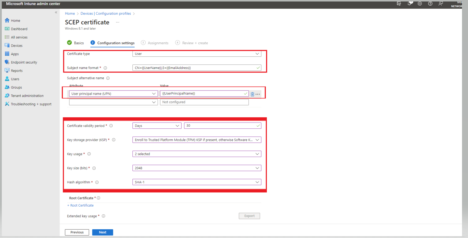Cloudpath SCEP enrolment via Microsoft Intune